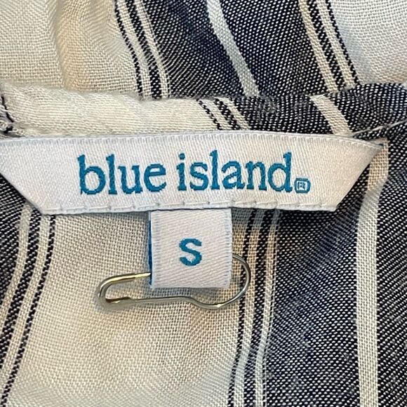 Blue Island Striped Beach Dress Cover-Up White Navy Blue Knit Bell Sleeve Front - Picture 6 of 8